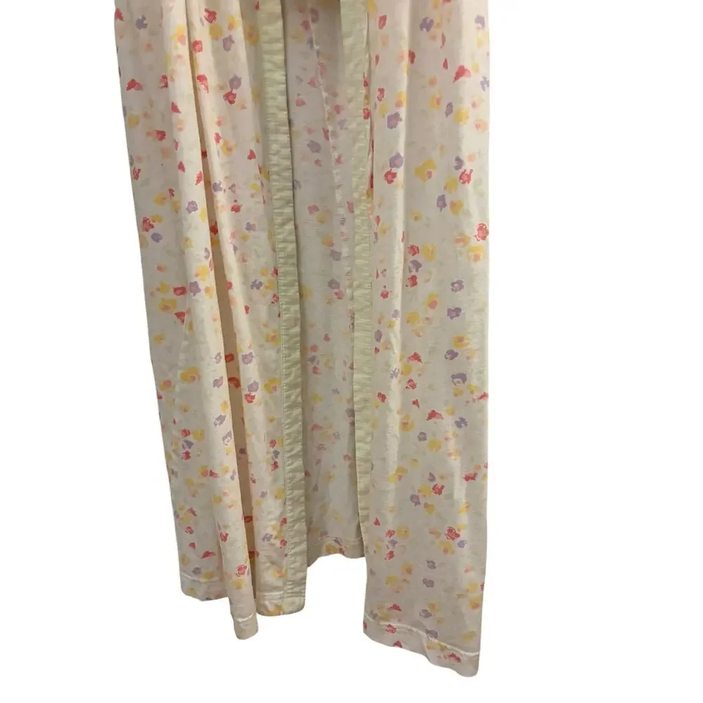 LL Bean 100% Cotton White Floral Robe Vintage M Belted Pockets Cozy Grannycore